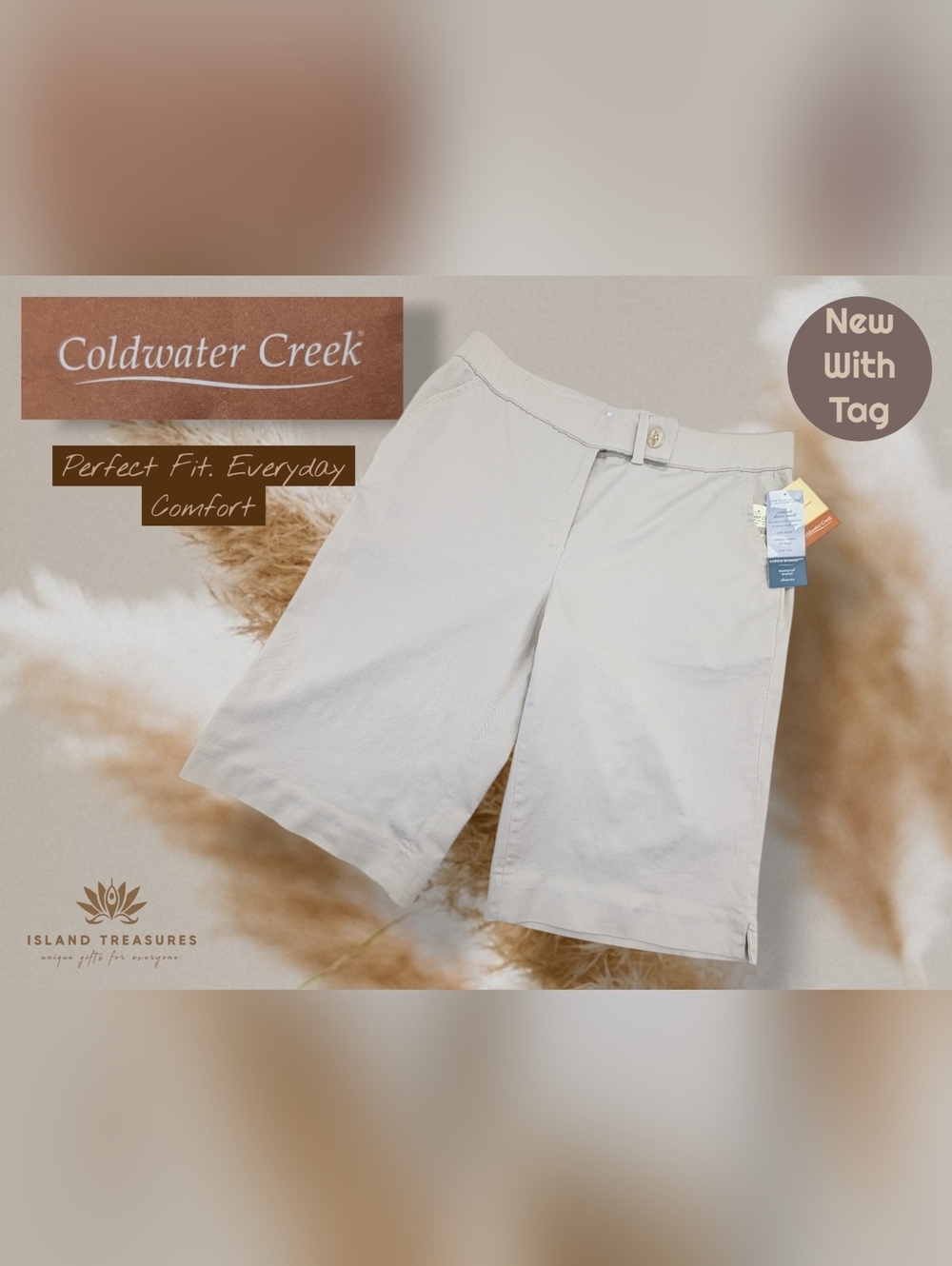 NWT Coldwater Creek Aspenwood Size 10 Misses Stretch Dress Twill Beige Shorts